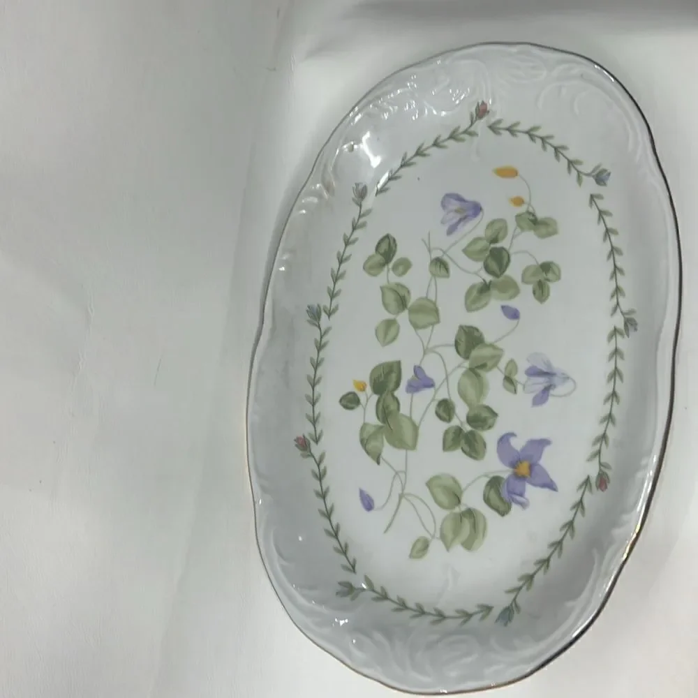 Tienshan Fine China  Serving Platter Pink Rose Purple Orchid Textured Porcelain